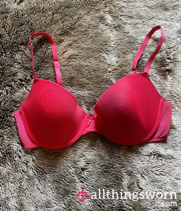 Worn. Hot Red, S**y Bra.