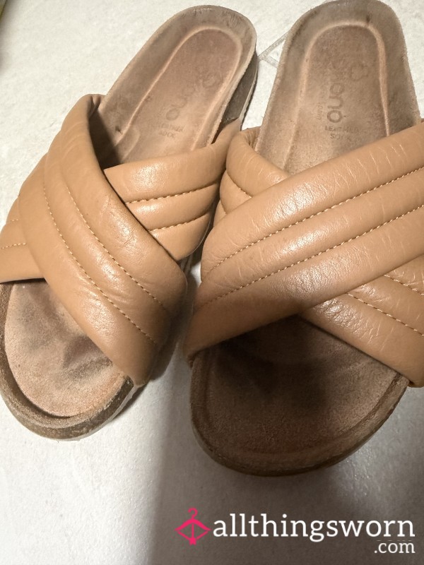 Worn In Leather And Suede Slides