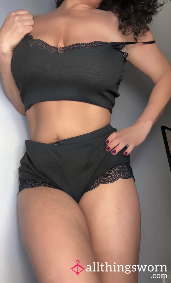 🖤 Worn-In Temptation – Black Ribbed Pyjama Set £35 🖤 24 Hours Of Wear | Free UK Shipping
