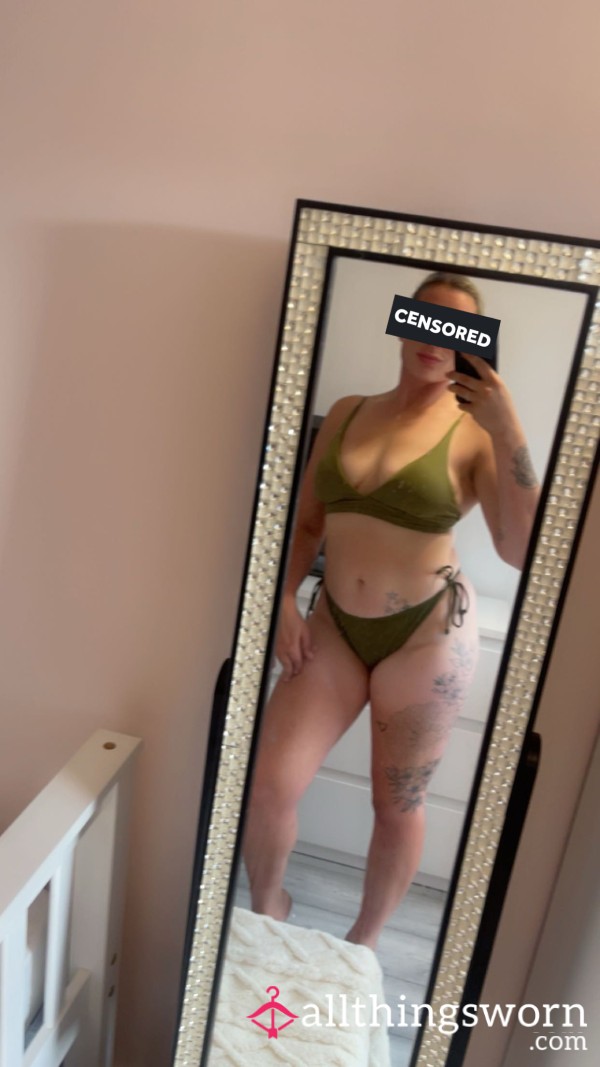 Worn Khaki Bikini & 📸 Photo Set / 📦 Includes UK Delivery. 🌍 International Shipping Available.