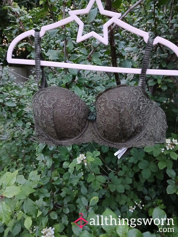 Worn Khaki Lace Push Up Bra 36C