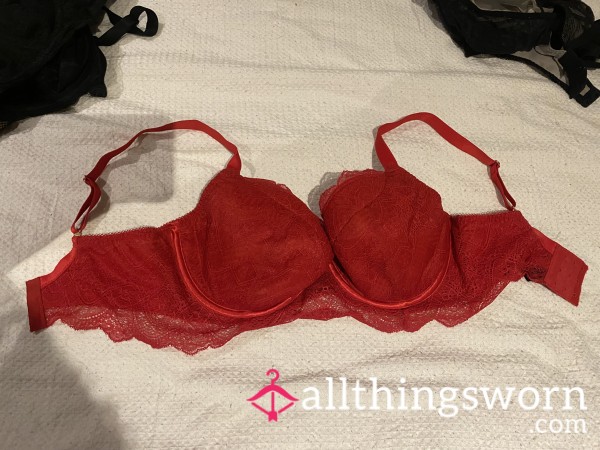 Worn Lacey Red Bra