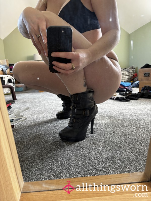 Worn Leather Look High Boots