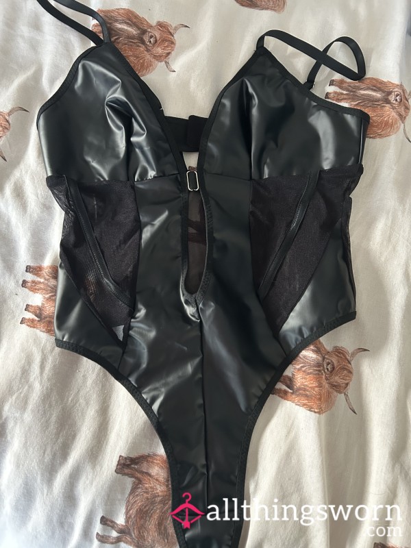 Worn Leather Look Pvc S**y Bodysuit