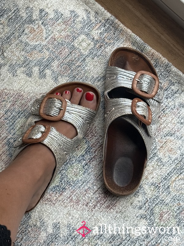 Worn Leather Silver Sandals