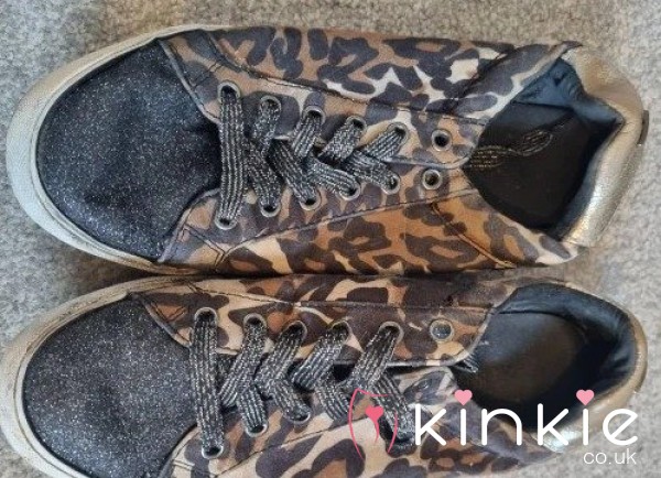 Worn Leopard Print Guess Trainers – Smashed Heels, Heavily Used