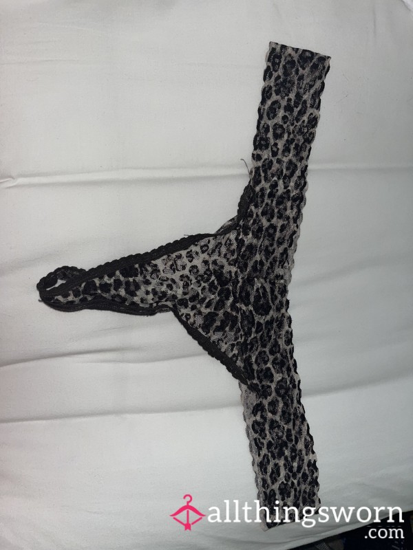 Worn Leopard Print Lace Thong