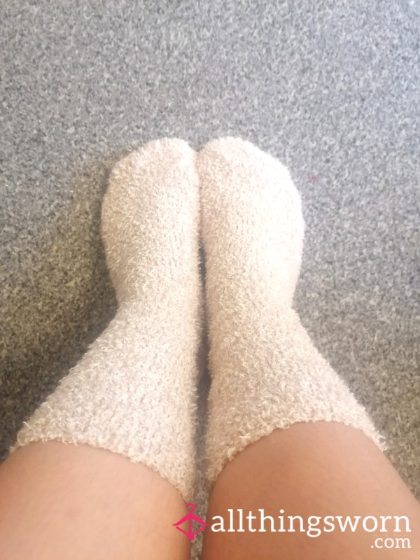 Worn Light Brown Fluffy Ankle Socks