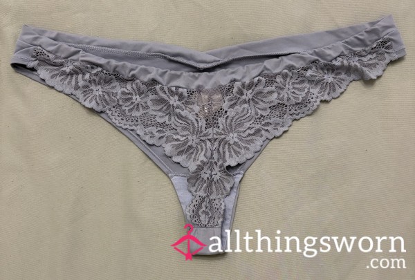 Worn Lilac Lace Thong – Sweet, Scented & Tempting