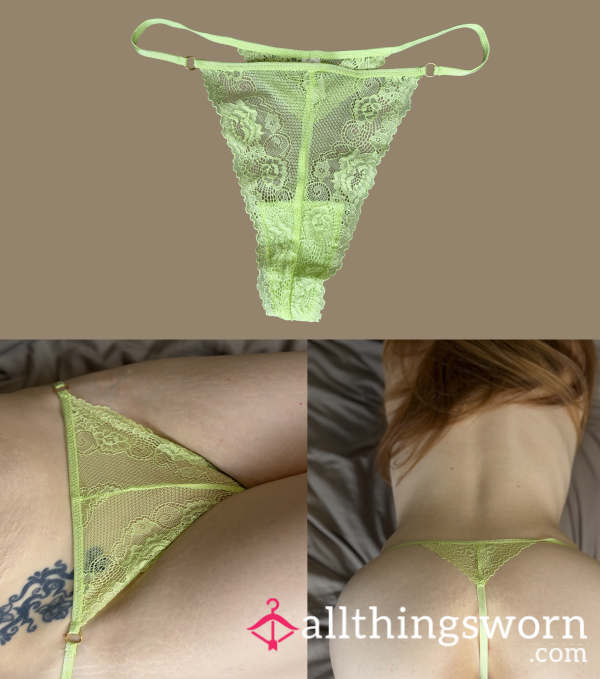 Worn Lime-coloured Lace Thong