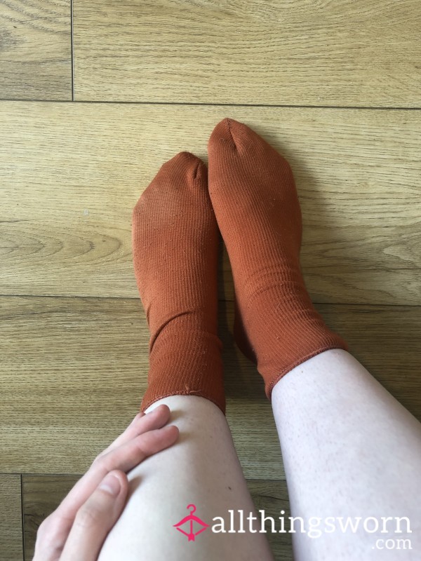 Worn Lined Orange Ankle Socks (Size 5 UK Feet) - Wear For 24 Hours Up To 168 Hours