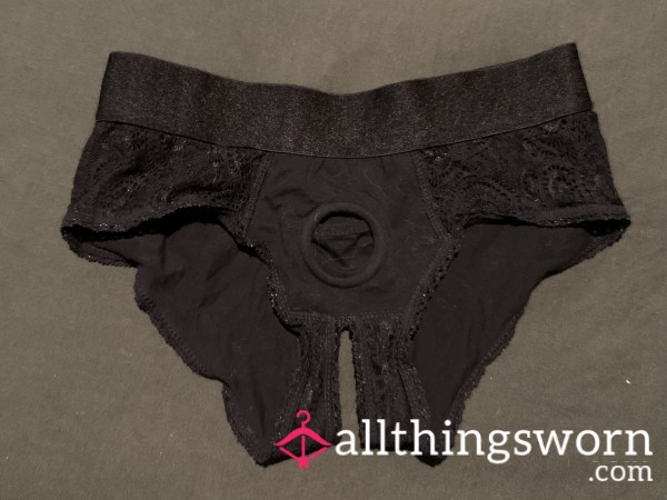 Worn Lingerie Strap On Harness Undies - Black Lace