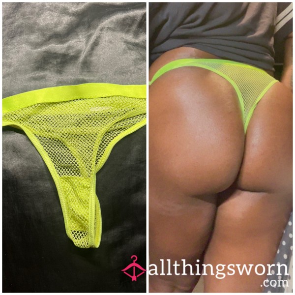 💚 Worn Neon Chartreuse Honeycomb Lace Thong