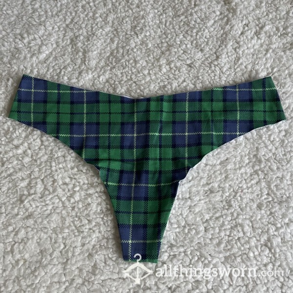 *REDUCED PRICE* WORN NEW AE Aerie American Eagle Green And Blue Plaid Thong *48 HR WEAR*