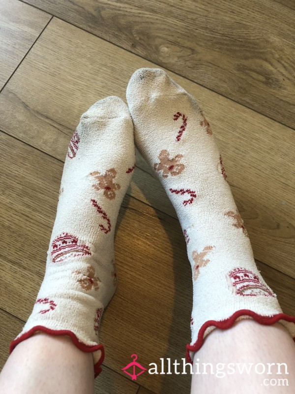 Worn Novelty Christmas Socks With Ruffle (Size 5 UK Feet) - Wear For 24 Hours Up To 168 Hours