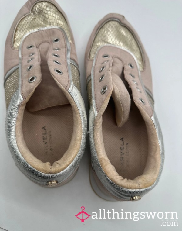 WORN OUT PINK GOLD CARVELA TRAINERS