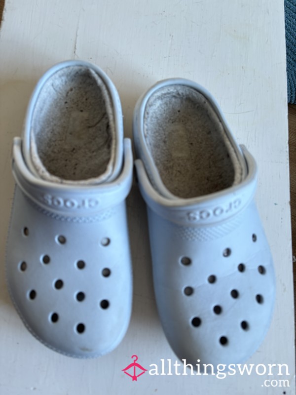 Worn Out Smelly Baby Blue Fluffy Crocs