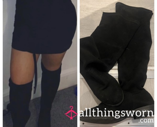 Worn Over Knee Pull On Boots