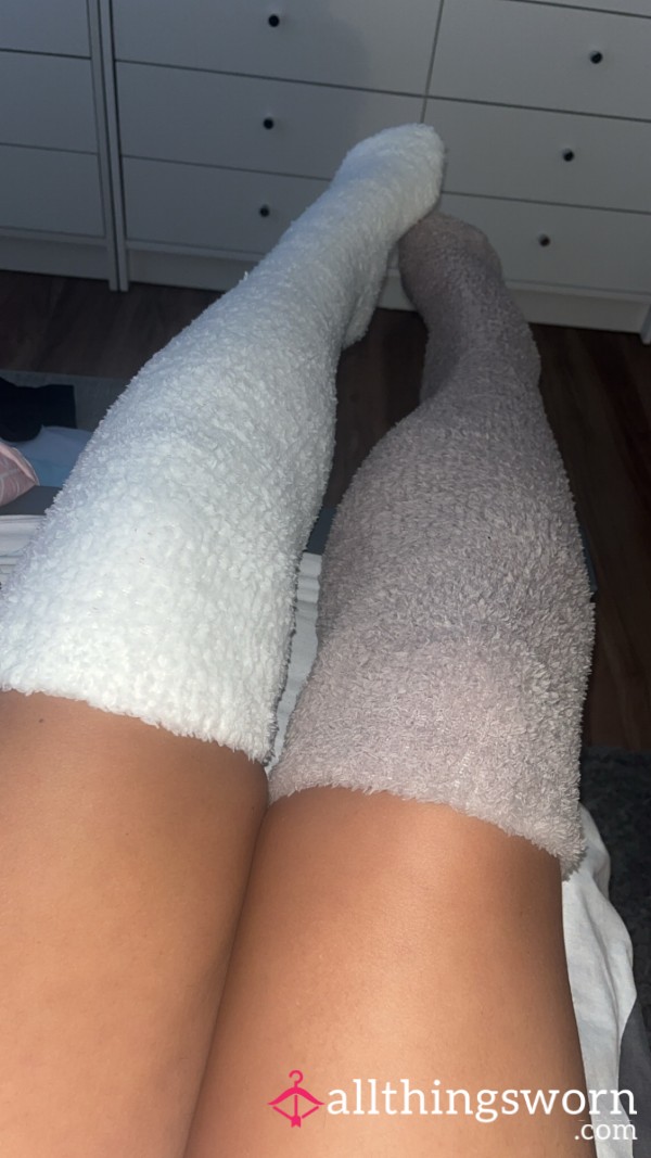 Worn Over The Knee Fluffy Socks (Mocha Or Cream)