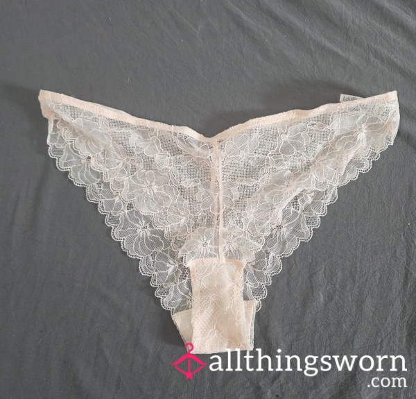 Worn Pale Pink Lace Cheeky Briefs