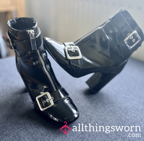 Worn Patent Ankle Boots