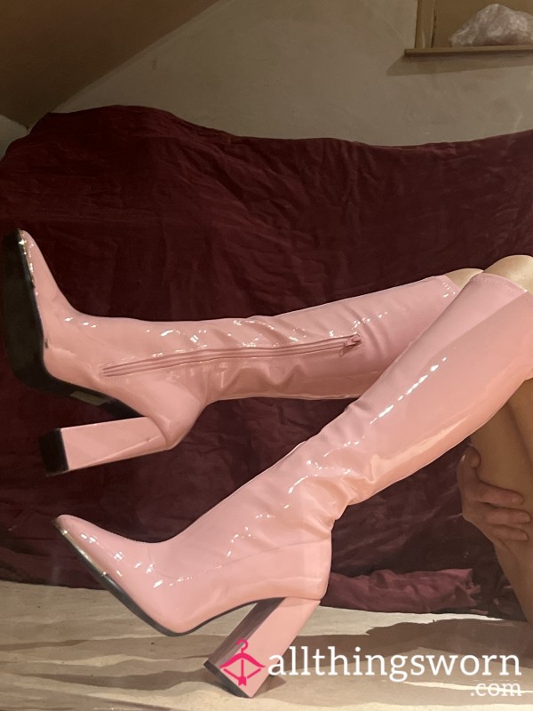 Worn Patent Pink Boots