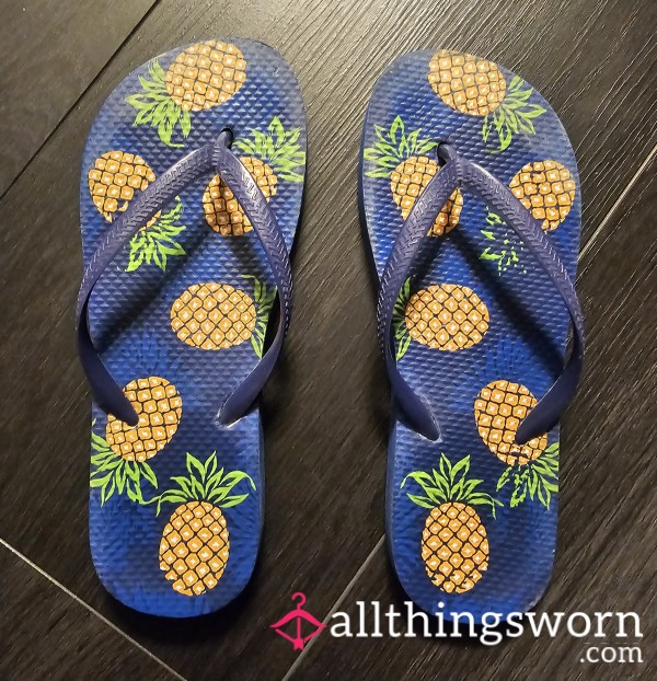 Worn Pineapple Flip Flops