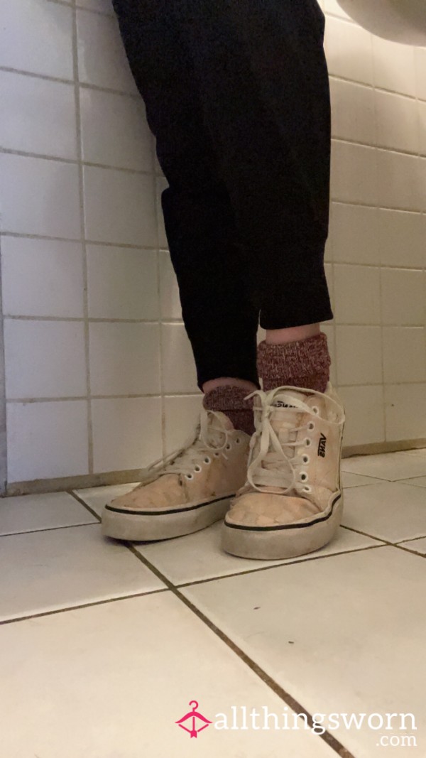 Worn Pink And White Checkered Vans