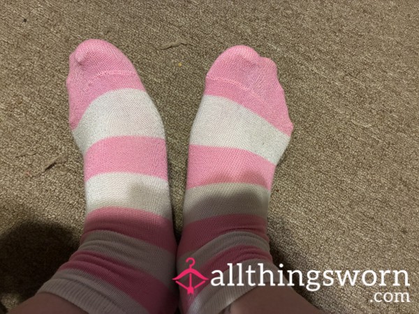 Worn Pink And White Socks