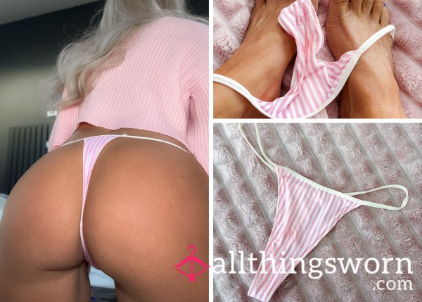 MILF Jessica’s Worn Pink And White Striped Thong