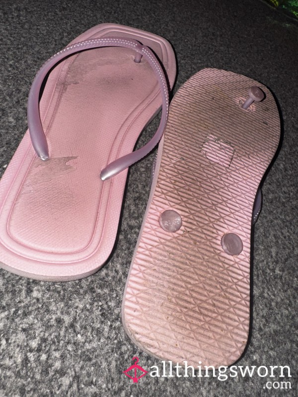Worn Pink Flip Flops