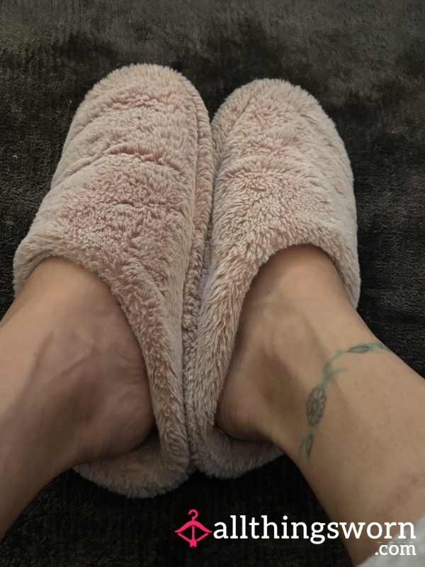 Worn Pink Fluffy Slippers