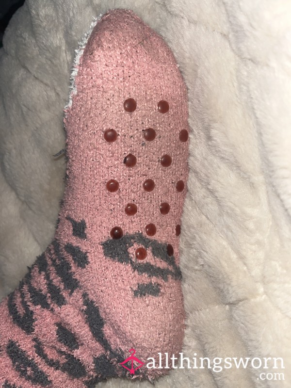 Worn Pink Fluffy Socks