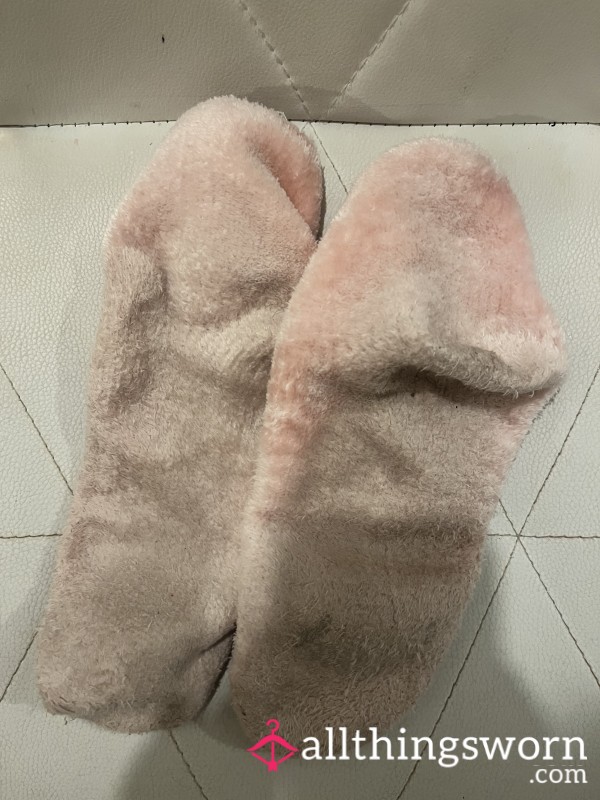 Worn Pink Fluffy Socks
