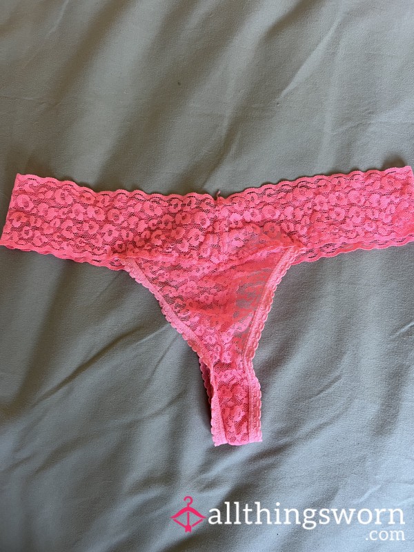 WORN Pink Frilly Thongs