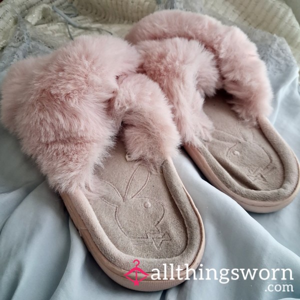 Worn Pink Fuzzy Slippers Playboy Private Collection