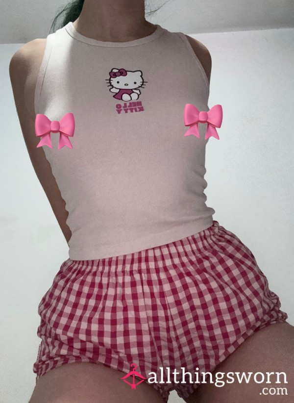 Worn Pink Gingham Hello Kitty Pyjamas