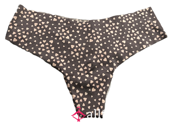Worn Pink & Grey Victoria Secret Heart Thong