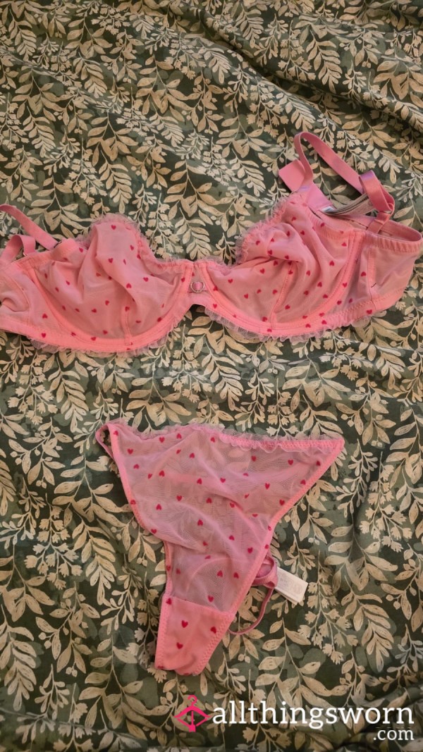 Worn Pink Hearts Lingerie Set