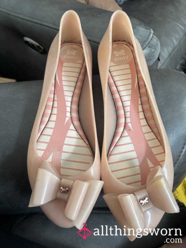 💗 WORN PINK JELLY FLATS — Sweet, Sticky & Soaked In Me 💗