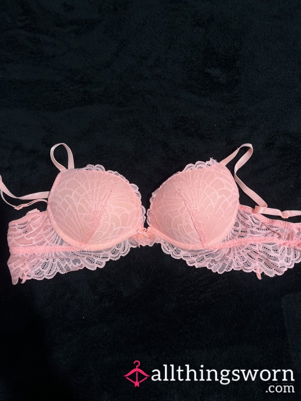 Worn Pink Lace Bra