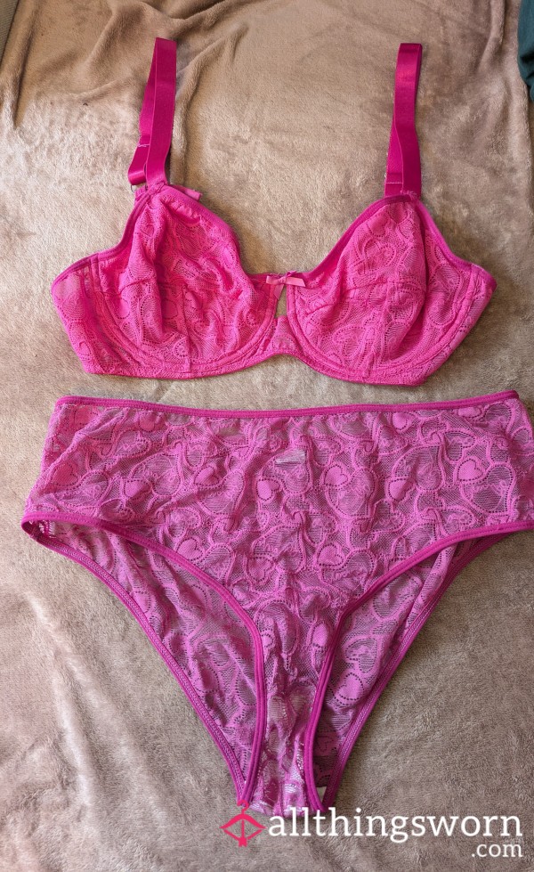 Worn Pink Lace Bra & Panties Set