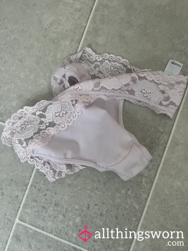 Worn Pink Lace Thong Size 10