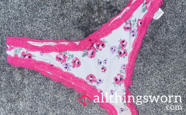 Worn Pink & White Flor*l Panties 🌸