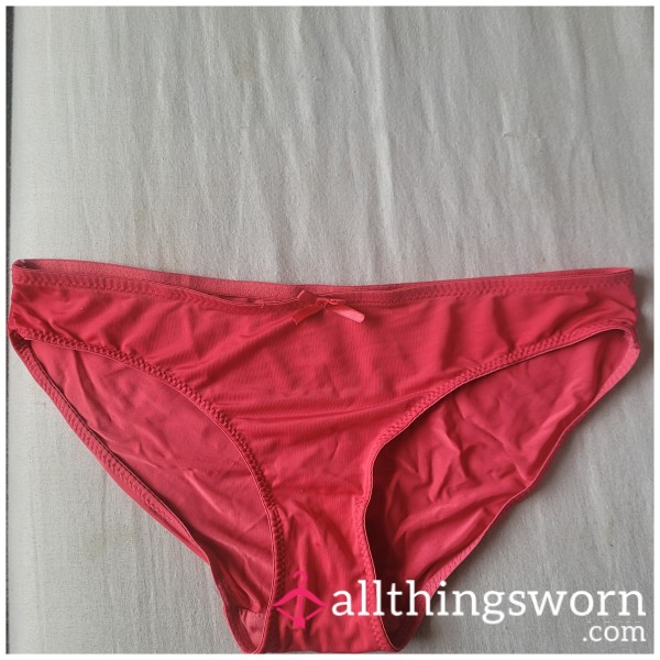 Worn Plain Red Full Back Panties