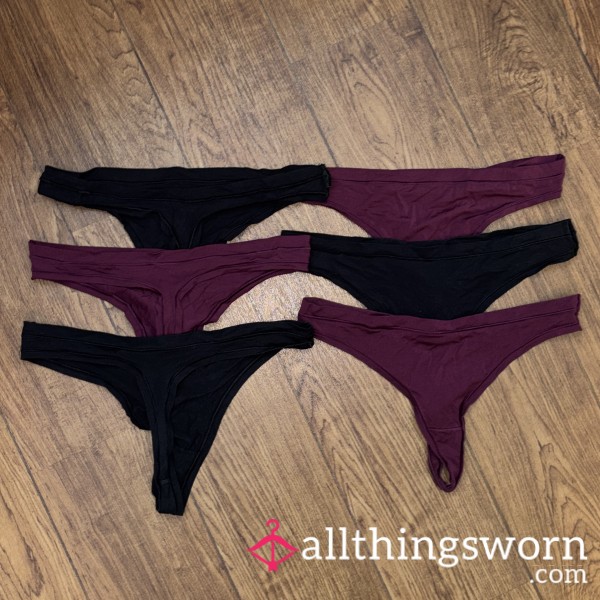 Worn Purple And Black Cotton Thongs