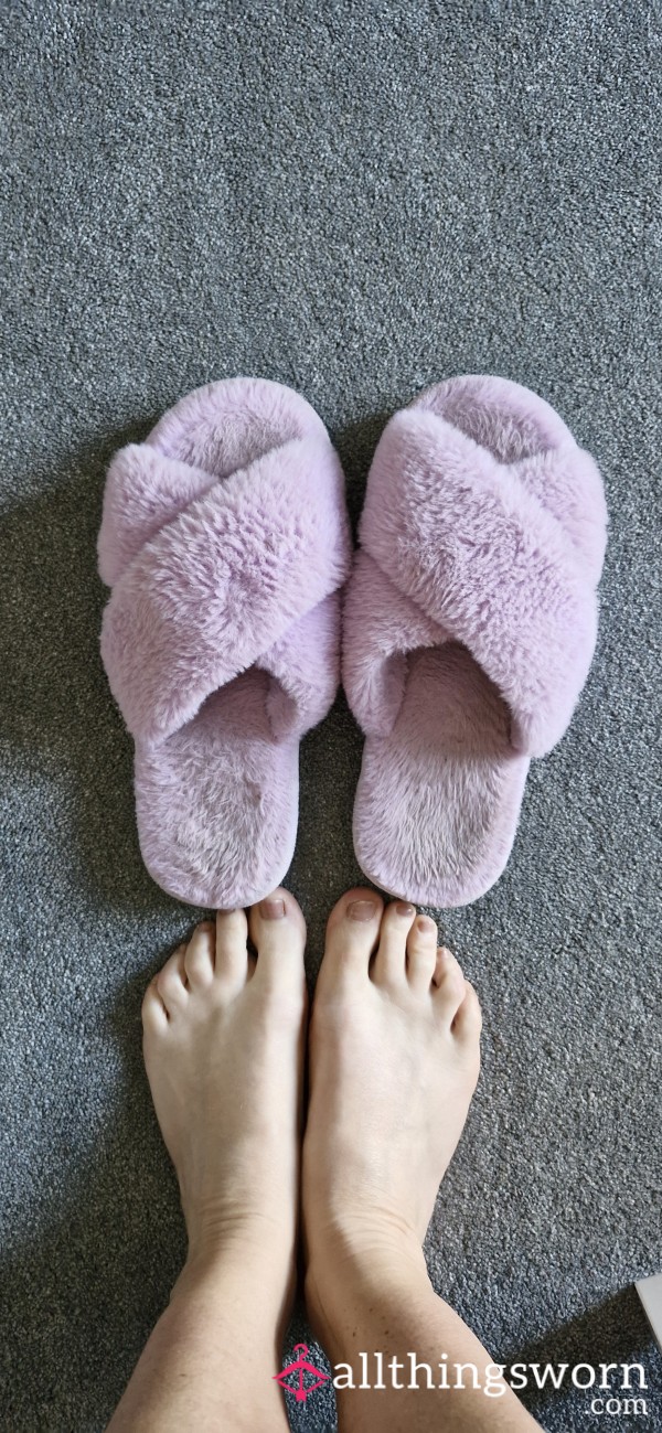 Worn Purple Fluffy Slippers