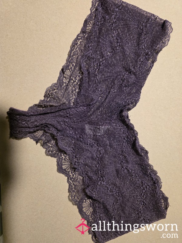 Worn Purple Lace Booty Shorts.