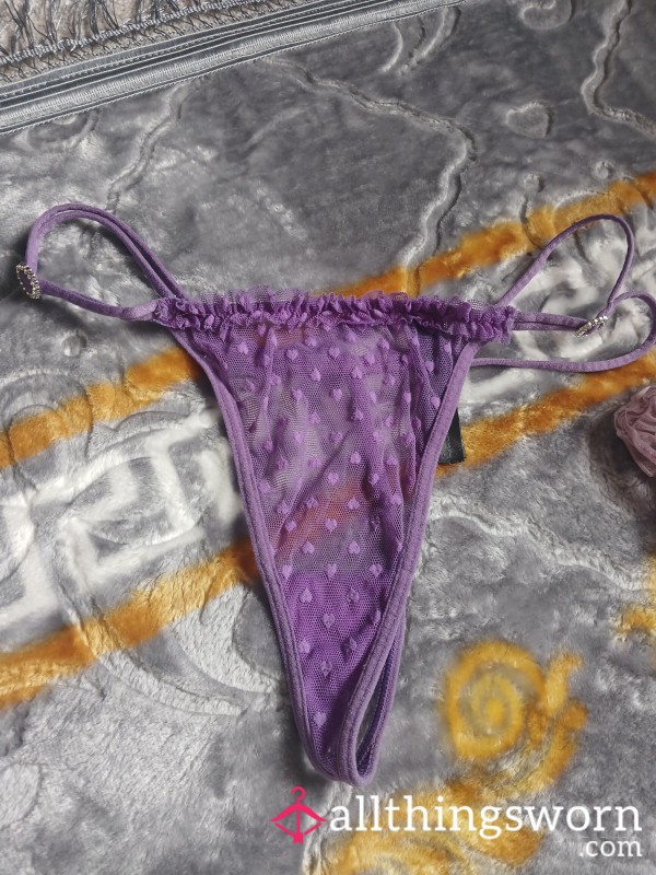 Worn Purple Lace Thongs With Diamond Buckle