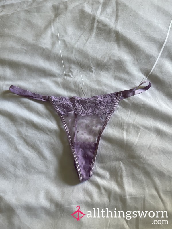 Worn Purple Thong With Hearts And Lace